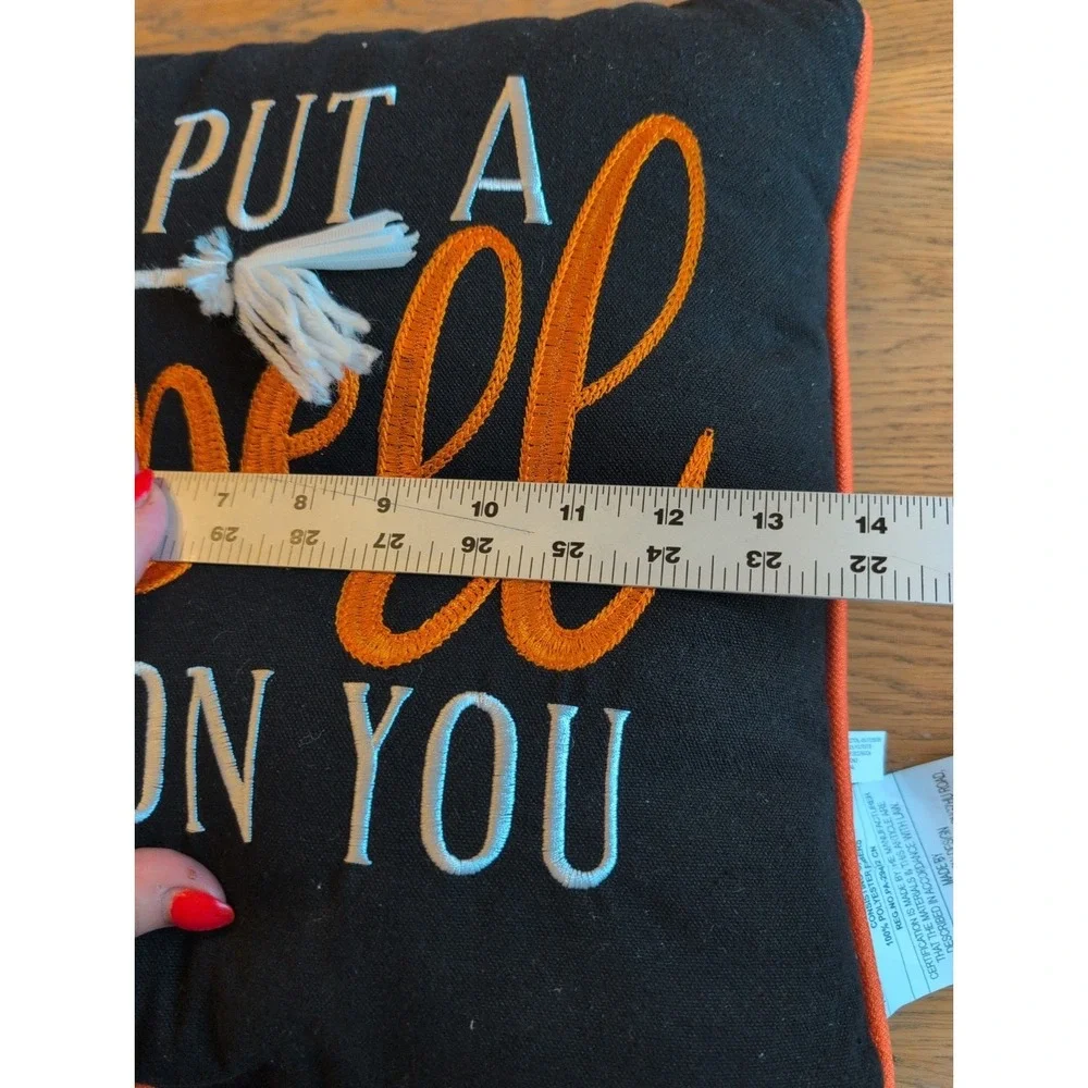 Halloween‎ Pillow Embroidered I'll PUT A SPELL ON YOU New with tags Black Orangr